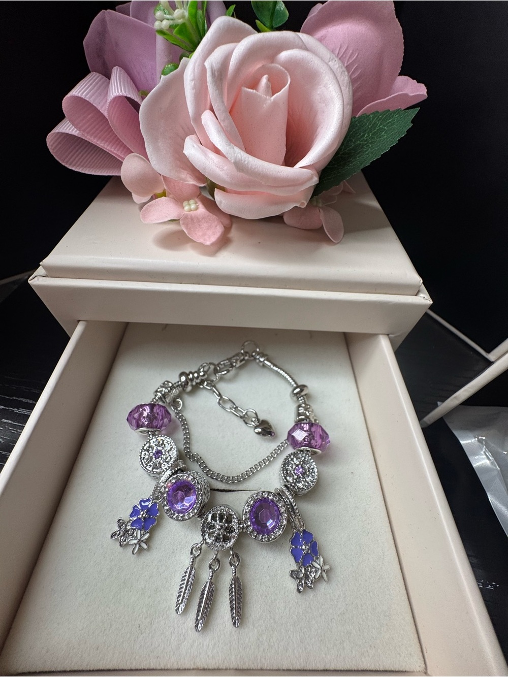 Silver Bracelet with Purple Gem Accents - Women Jewelry